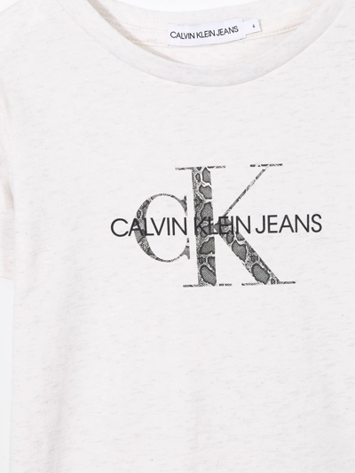 Shop Calvin Klein Logo-print T-shirt Dress In Neutrals