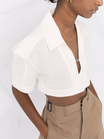 Shop Jacquemus Hemp-cotton Cropped Shirt In Neutrals