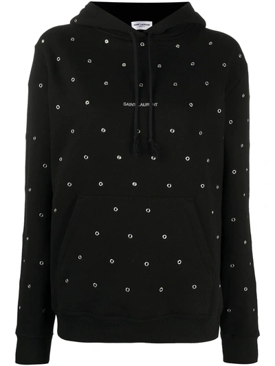 Shop Saint Laurent Eyelet Logo Hoodie In Black