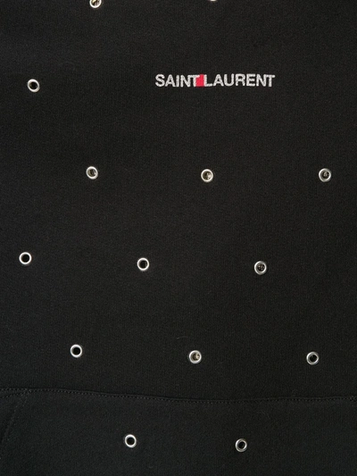 Shop Saint Laurent Eyelet Logo Hoodie In Black
