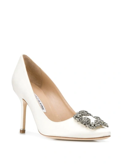 Manolo Blahnik Hangisi 90mm Satin Pumps In Neutrals