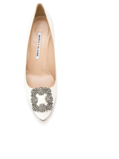 Shop Manolo Blahnik Hangisi 90mm Satin Pumps In Neutrals