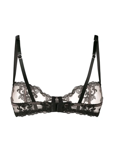 Fleur Of England Onyx Lace-embroidered Mesh Underwired Bra In Black