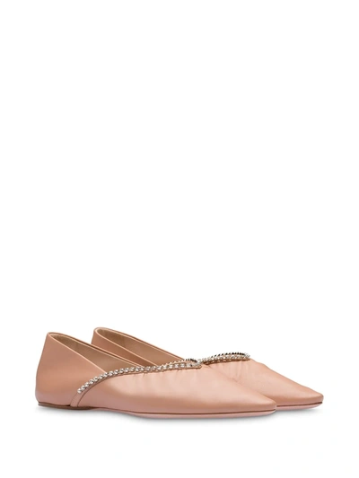 Shop Miu Miu Crystal-embellished Ballerina Shoes In Neutrals