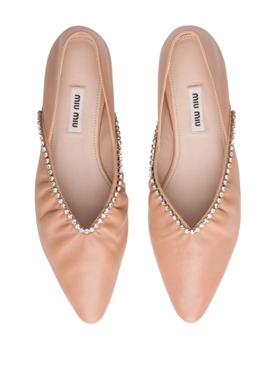 Shop Miu Miu Crystal-embellished Ballerina Shoes In Neutrals