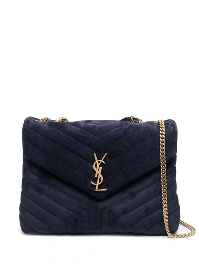 Saint Laurent Blue Small Monogram Velvet Matelasse Loulou Bag