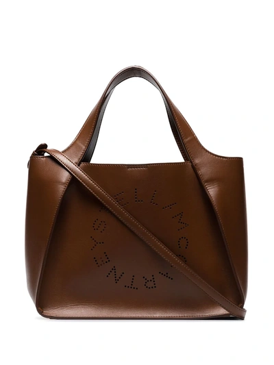 Shop Stella Mccartney Perforated Logo Tote In Brown