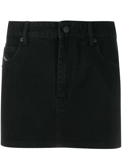 Shop Diesel Super Denim Mini Skirt In Black