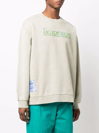 Mcq By Alexander Mcqueen Stonewashed Graphic-print Sweatshirt In Green