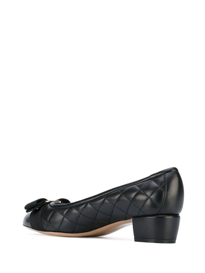 Ferragamo Vara Q Bow-embellished Quilted Patent-leather Pumps In Black