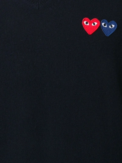 Shop Comme Des Garçons Brand Logo V Neck Jumper In Blue