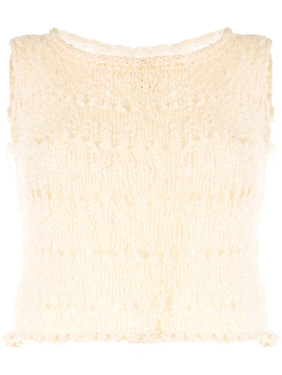 Shop Voz Knitted Crop Top In Neutrals