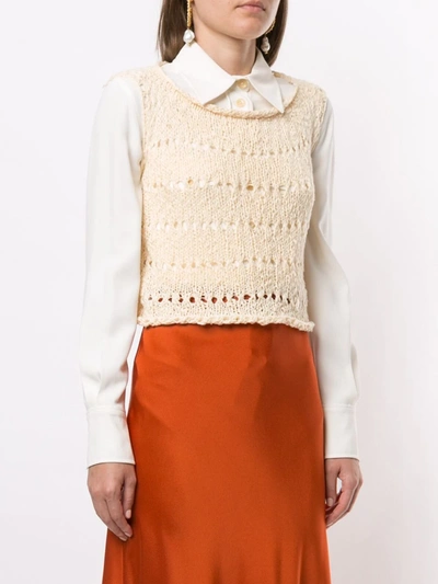 Shop Voz Knitted Crop Top In Neutrals