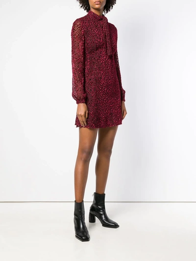 Saint Laurent Pussy-bow Devoré-chiffon Mini Dress In Red