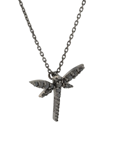 Shop Anapsara 18kt White Gold Diamond Mini Dragonfly Necklace In Black