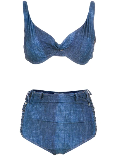 Shop Amir Slama High Waist Denim Bikini Set In Blue