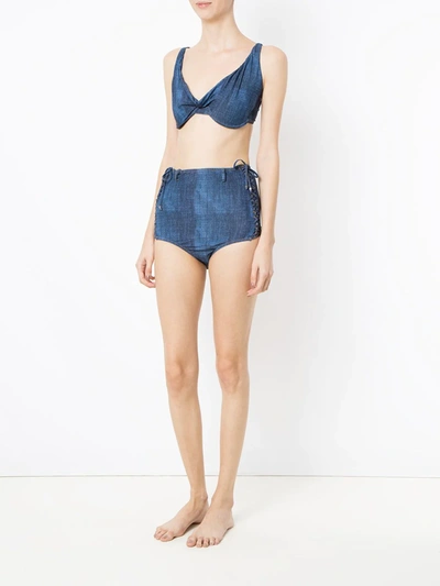 Shop Amir Slama High Waist Denim Bikini Set In Blue