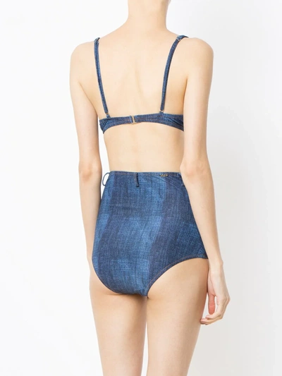 Shop Amir Slama High Waist Denim Bikini Set In Blue