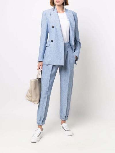 Shop Brunello Cucinelli Peak-lapel Double-breasted Blazer In Blue