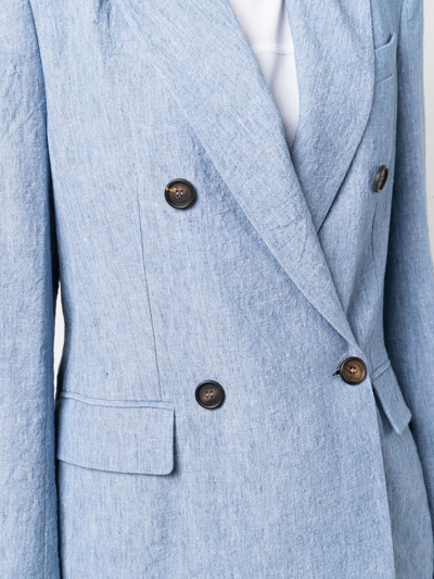 Shop Brunello Cucinelli Peak-lapel Double-breasted Blazer In Blue