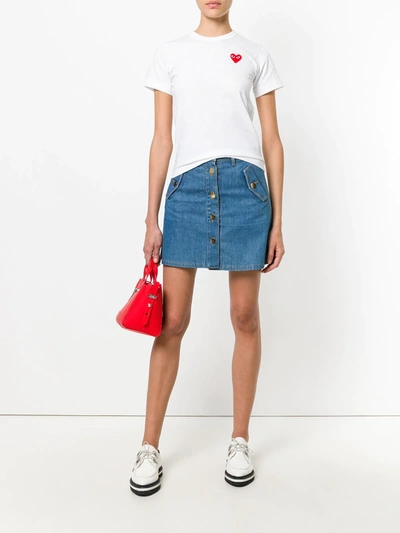Comme Des Garçons Play White Red Heart Short Sleeve T-shirt In White