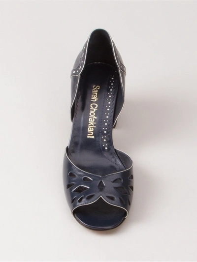 Shop Sarah Chofakian Chunky Heel Sandals In Blue