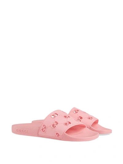 Shop Gucci Rubber Gg Slide Sandals In Pink