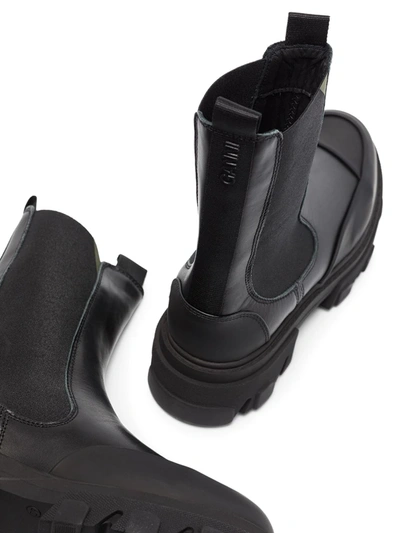 Shop Ganni Chunky Leather Chelsea Boots In Black