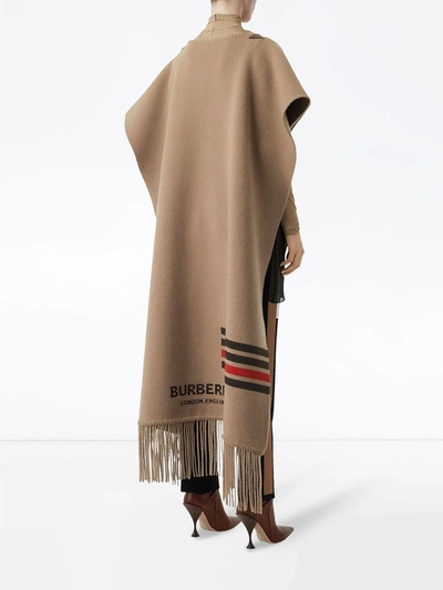 Shop Burberry Fringed Cape In Brown