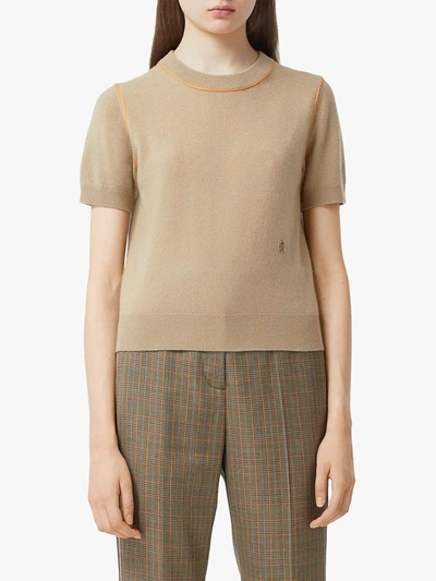 Shop Burberry Contrast Trim Monogram Motif T-shirt In Neutrals