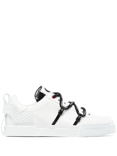 Shop Dolce & Gabbana Portofino Leather Sneakers In White