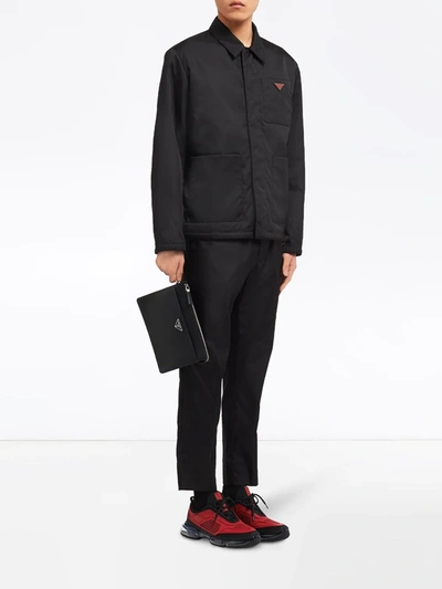 Prada Mens Black Logo-plaque Saffiano-leather Pouch In Black