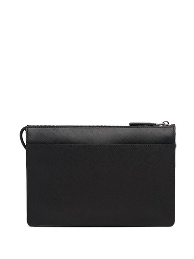 Prada Mens Black Logo-plaque Saffiano-leather Pouch In Black