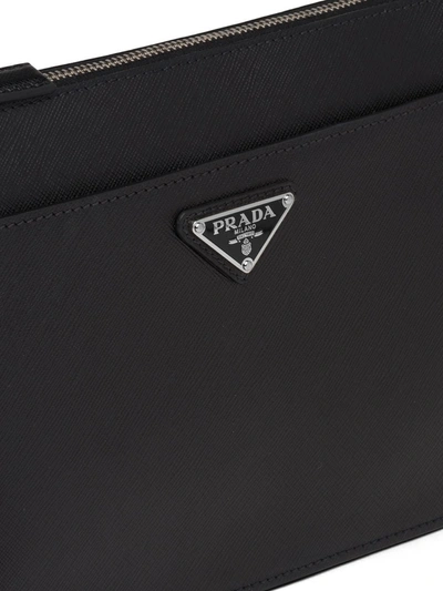 Shop Prada Logo Clutch Bag In Black