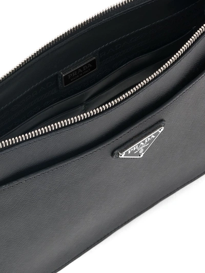 Prada Mens Black Logo-plaque Saffiano-leather Pouch In Black