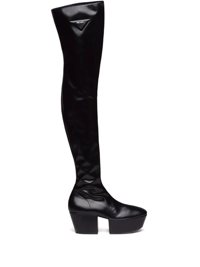 Shop Prada Thigh-high Platform Boots In Black