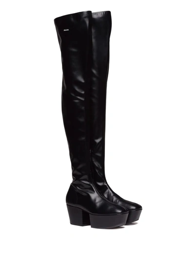 Shop Prada Thigh-high Platform Boots In Black