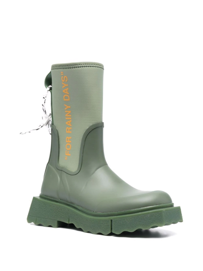 Off-white Zip-tie Rain Boots In Green