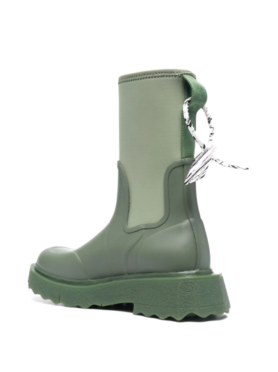 Off-white Zip-tie Rain Boots In Green