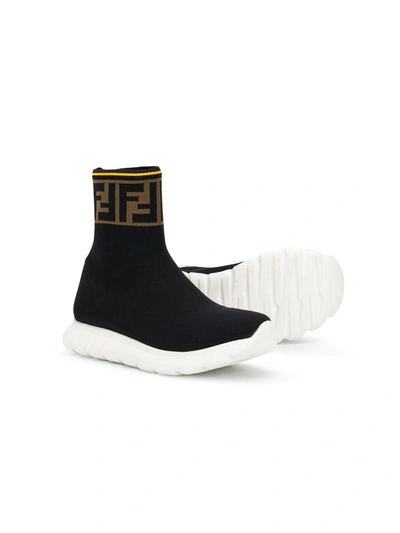 Shop Fendi Hi-top Ff Logo Sneakers In Black