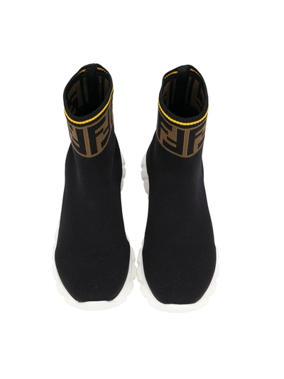 Shop Fendi Hi-top Ff Logo Sneakers In Black