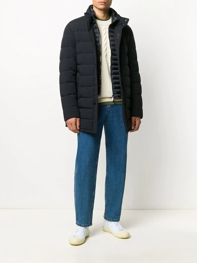 Moorer Padded Dark Blue Virgin Wool Parka With Stand-up Collar In Blue