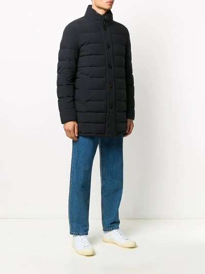 Moorer Padded Dark Blue Virgin Wool Parka With Stand-up Collar In Blue