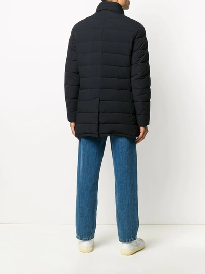 Moorer Padded Dark Blue Virgin Wool Parka With Stand-up Collar In Blue
