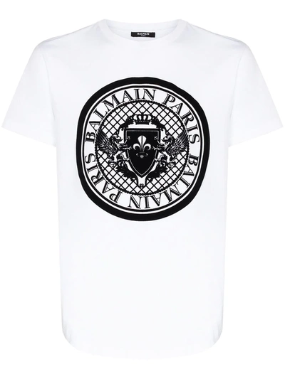 Shop Balmain Coin Logo Print T-shirt In White