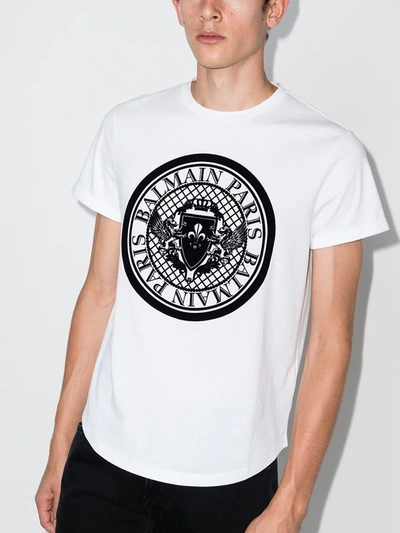 Shop Balmain Coin Logo Print T-shirt In White
