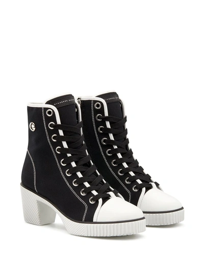 Giuseppe Zanotti High-top Shearling-lined Canvas Block-heel Sneakers In Black