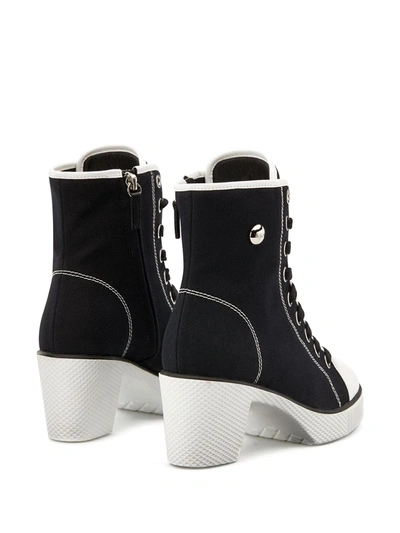 Giuseppe Zanotti High-top Shearling-lined Canvas Block-heel Sneakers In Black