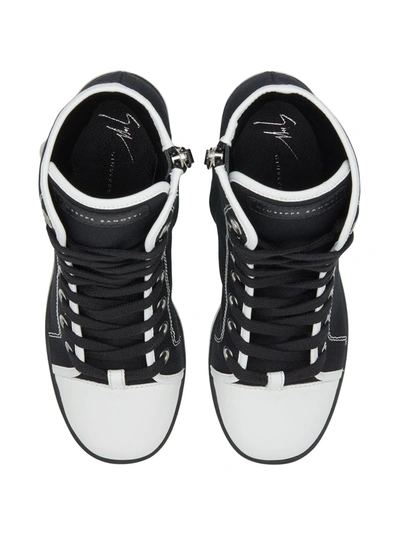 Giuseppe Zanotti High-top Shearling-lined Canvas Block-heel Sneakers In Black