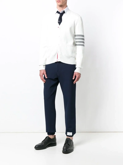 Thom Browne Stripe Sleeve Milano Stitch Cardigan In White